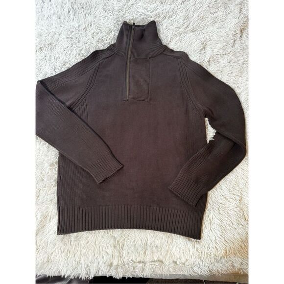 Zara basic Men's long sleeve half zip knit brown sweater L - Picture 1 of 8